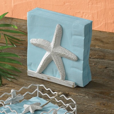 White Distressed Metal Starfish Tabletop Napkin Holder