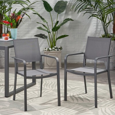 Modern Outdoor Aluminum Dining Arm Chairs with Mesh Seat Set of 2,Lightweight Metal Frame Patio Garden Backyard Dining Armchair-Coolbibila