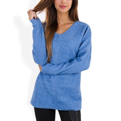 Anna-Kaci Women's Long Sleeve V-Neck Tunic Sweater with Seam Detail