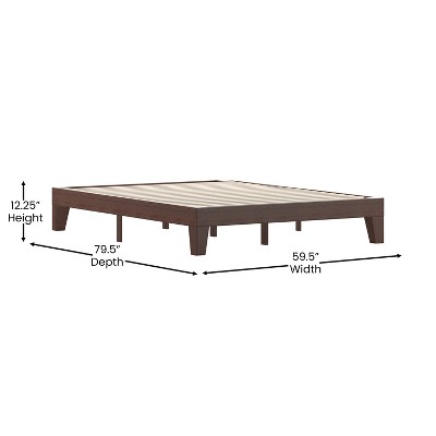 Walnut Finish Queen Wood Platform Bed Frame with Slats