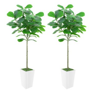 Artificial Fiddle Leaf Fig Tree, Faux Fiddle Leaf Fig Tree with Tall White Planter - 1 of 4
