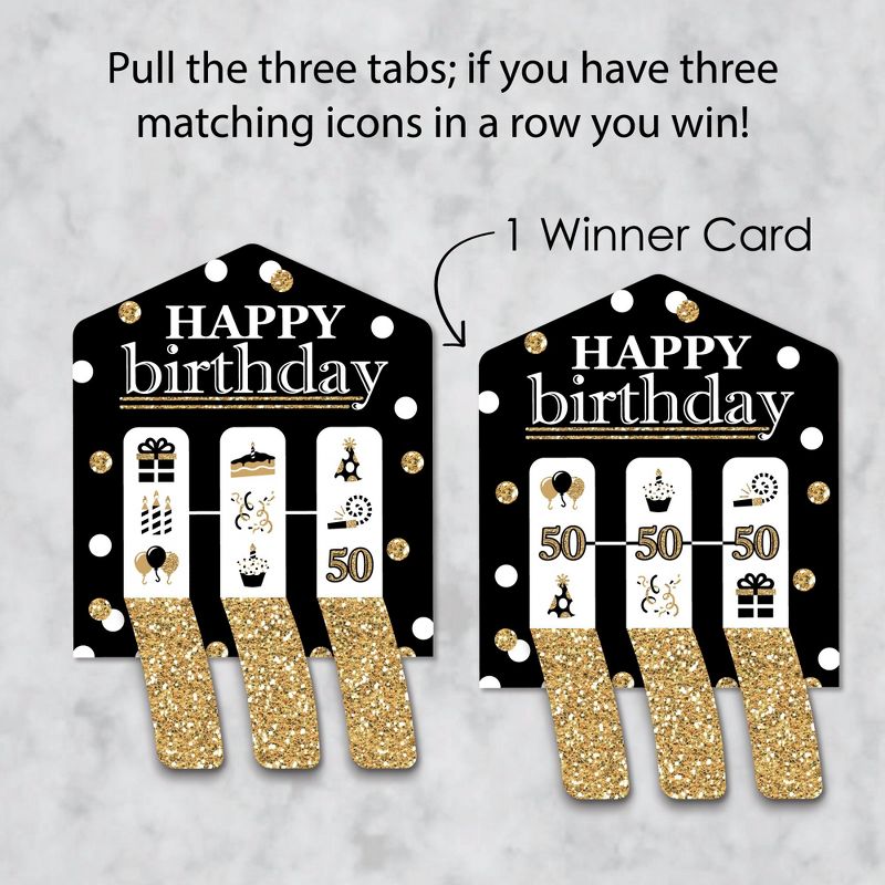Big Dot of Happiness Adult 50th Birthday - Gold - Birthday Party Game Pickle Cards - Pull Tabs 3-in-a-Row - Set of 12, 3 of 7