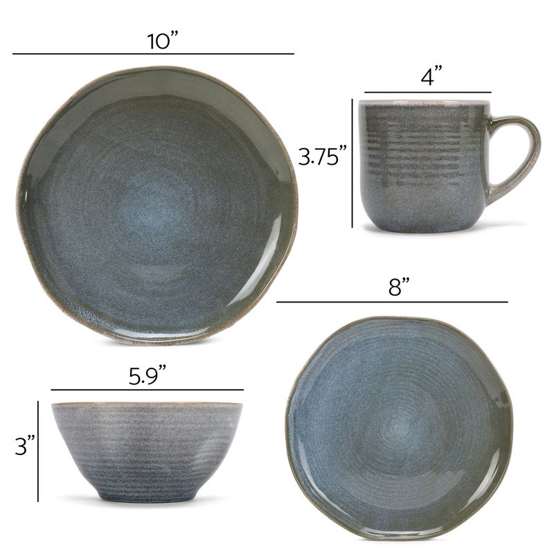 Elanze Designs 16-Piece Reactive Glaze Ceramic Stoneware Dinnerware - Service for 4, Ocean Teal Blue, 4 of 7