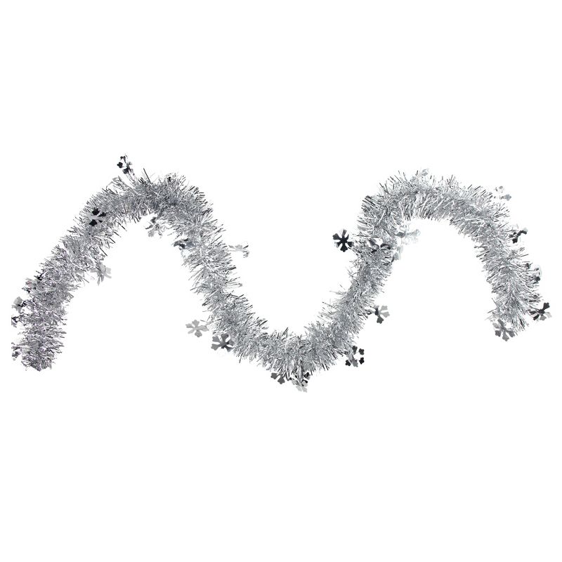 Northlight 50' x 2.75" Unlit Silver and Shiny Snowflakes Tinsel Christmas Garland, 1 of 5