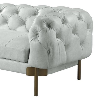 Vintage White Tufted Leather Chesterfield Sofa with Metal Legs
