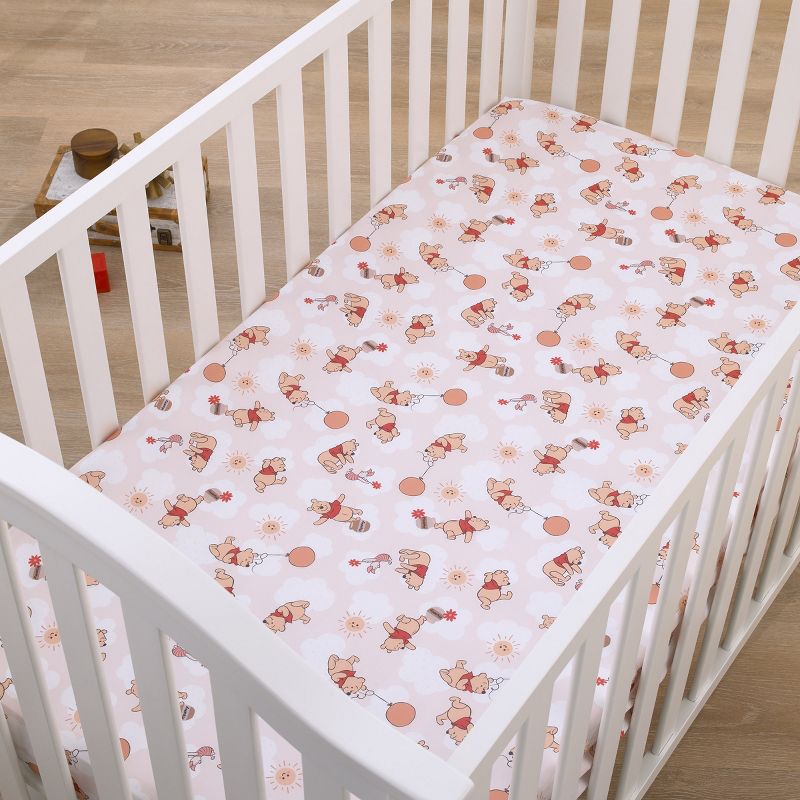 Disney Winnie the Pooh Tan, Red, and White Piglet, Balloons, and Hunny Pots Super Soft Nursery Fitted Crib Sheet, 4 of 5
