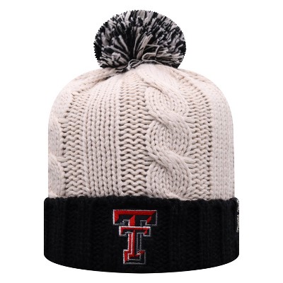 NCAA Texas Tech Red Raiders Women's Natural Cable Knit Cuffed Beanie with Pom