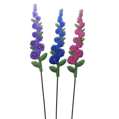 Home & Garden 32.0" Hollyhocks Set/3 Wil;Dflowers Round Top Collection  -  Decorative Garden Stakes