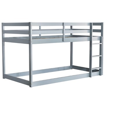 NicBex Twin Over Twin Bunk Bed with Guardrail,Rubber Wood Loft Bed with Built-In Ladder,Modern Bunk Beds,Low Height Bunk Beds for Bedroom