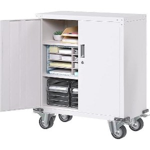 Aobabo 2 Doors Lockable Garage Metal Storage Cabinet on Wheels, 35.4 Inches Small Steel Rolling Tool Storage Cabinet for Home,Office,Garage - 1 of 1