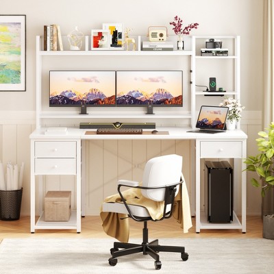 Aheaplus 47-55 inch Computer Desk with with 3 Drawers and Storage Shelves