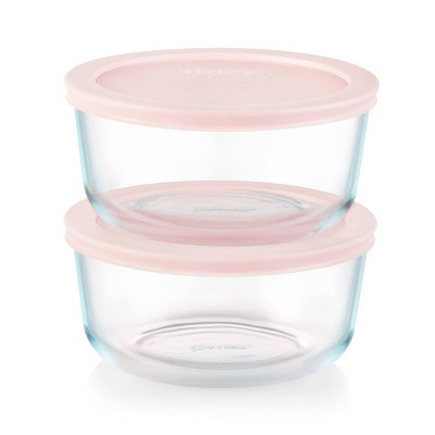 Pyrex 4 Cup 2pk Round Food Storage Container Set - Pink