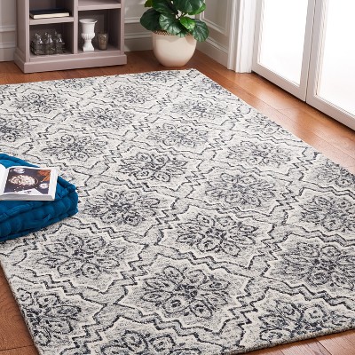 Handmade Dark Blue/Grey Abstract Wool Square Rug - 6' x 6'