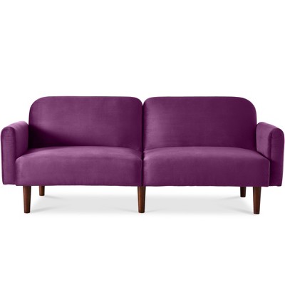 Best Choice Products Curved Convertible Futon, Velvet Fabric Split-Back Sleeper Bed