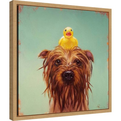 Lucia Heffernan Dog and Duck Framed Canvas Print 16 x 16-in
