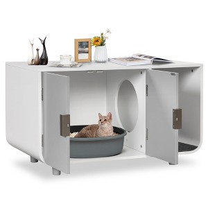 Costway Cat Litter Box Enclosure Furniture Hidden Cat Washroom with Rubber Wood Legs - 1 of 4