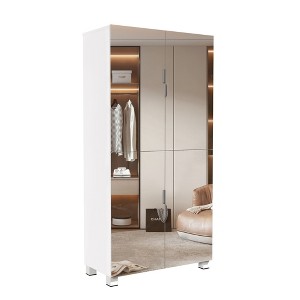 TiramisuBest Narrow White Shoe Cabinet with Mirror, Slim 3-Tier Shoe Organizer Storage Rack for Entryway, Apartment, Home - 1 of 4