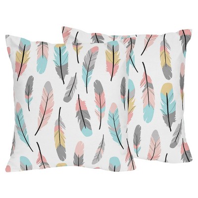 Coral & Turquoise Feather Throw Pillow - Sweet Jojo Designs