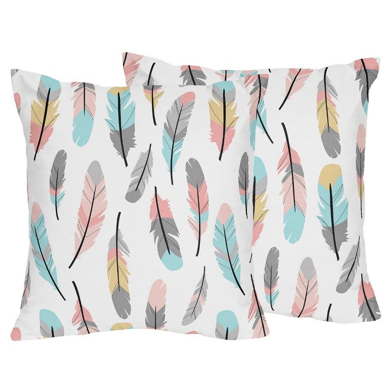 Coral &#38; Turquoise Feather Kids&#39; Throw Kids&#39; Pillow - Sweet Jojo Designs, 1 of 7