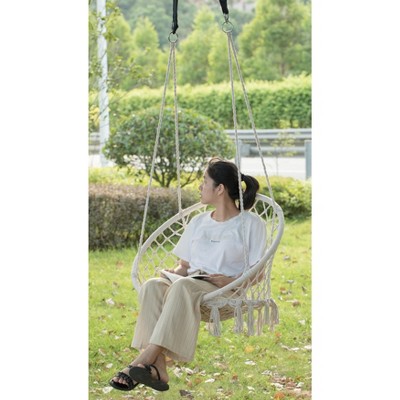Round Off-White Cotton Rope Macrame Hanging Chair