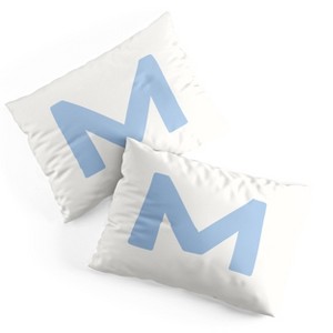 Deny Designs Standard April Lane Art Block Blue Monogram M Microfiber Printed Pillow Sham - 1 of 3