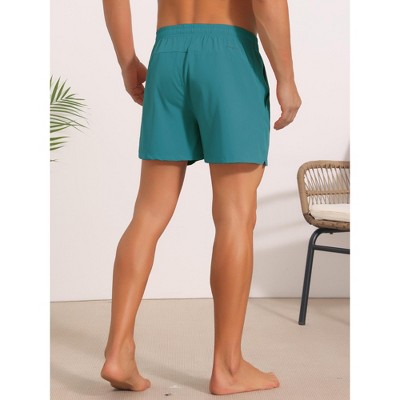 INSPIRE CHIC Men's Summer Elastic Waist Solid Board Shorts with Pockets 2 Packs 1 Lake Blue 1 Light Green 32 — фото 5