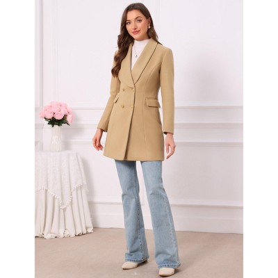 INSPIRE CHIC Women's Winter Double Breasted Lapel Neck Long Sleeve Outerwear Overcoat Large Burgundy — фото 4