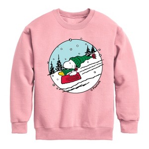 Boys' - Peanuts - Snoopy Woodstock Sled Graphic Long Sleeve Fleece Sweatshirt - 1 of 4