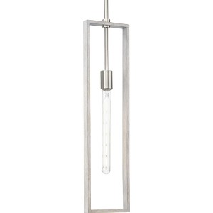 Progress Lighting Boundary 1-Light Hanging Pendant, Brushed Nickel, Grey Washed Oak, Open Frame, Design Series - 1 of 3