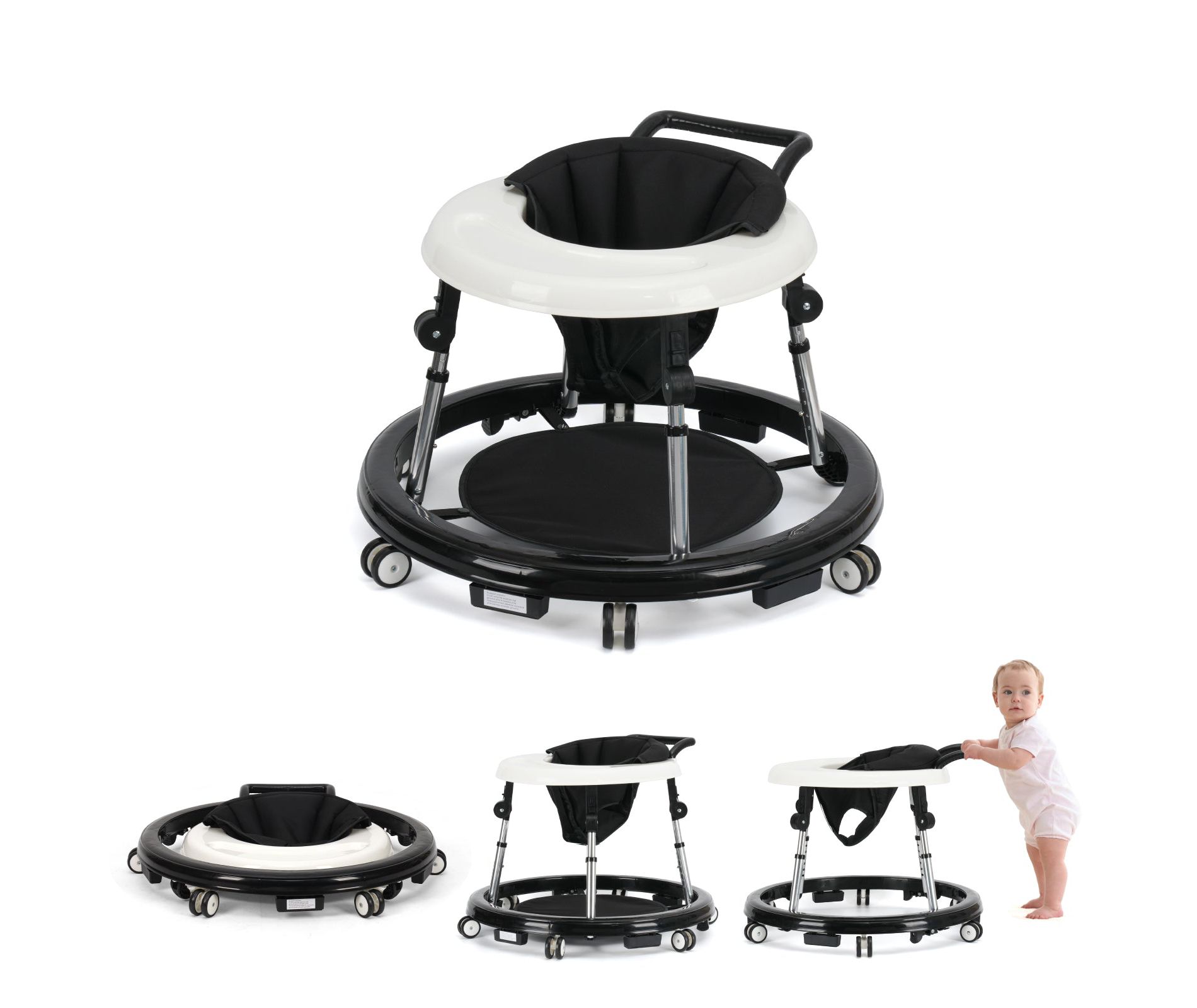 Wismind Baby Walker Adjustable Height Foldable Toddler Walker with Wheels and Activity Tray for Boys and Girls