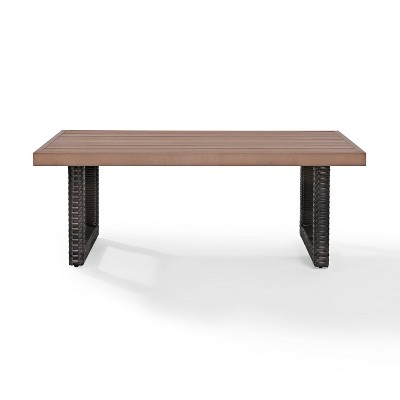 Beaufort Outdoor Wicker Coffee Table: Mist/Brown, Durable Poly Lumber & Steel Frame - Crosley