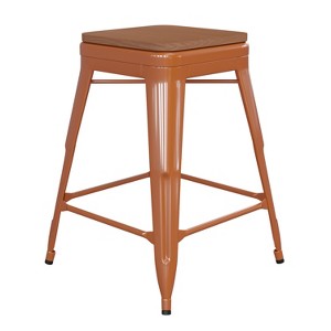 Flash Furniture Kai Commercial Grade 24" High Backless Metal Indoor-Outdoor Counter Height Stool with Poly Resin Wood Seat - 1 of 4