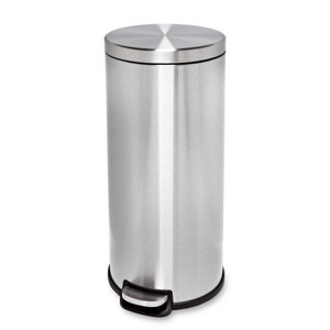 Honey-Can-Do 30L Round Step Can with Bucket: Silver Steel Pedal-Operated Indoor Trash Bin, 7.92 Gallon Capacity - 1 of 4