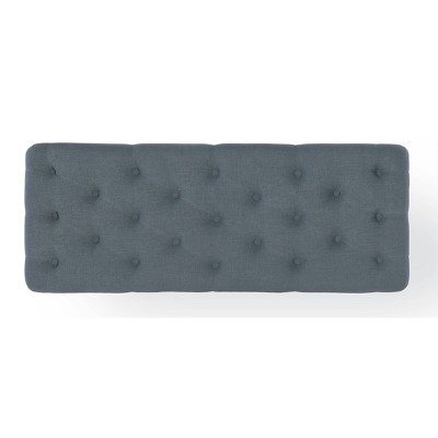 62" Washed Blue Linen Upholstered Traditional Bench