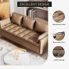 Modern 63.8" 3-Seater Sofa Couch in Light Brown Leather with Gold Metal Legs, Lift-Up Storage Compartment, Soft Foam Cushions & 2 Pillows - 3 of 4