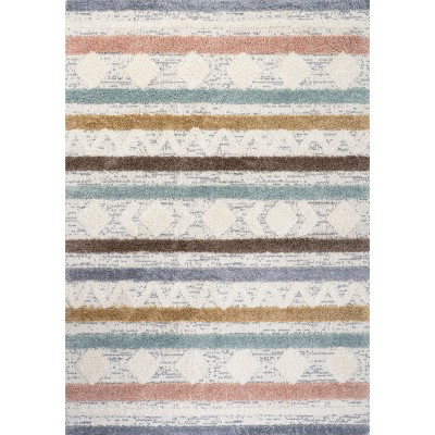 Gray and Multicolor Striped Synthetic 4' x 6' Area Rug