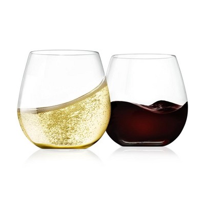 NutriChef 15oz Ultra-Thin Crystal Clear Stemless Wine Glasses Set