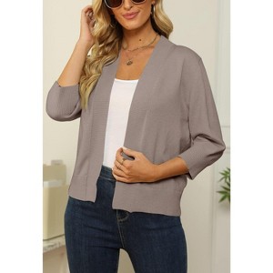 Women's 3/4 Sleeve Open Front Cropped Cardigan Sweater Elegant Shrugs for Women - 1 of 4