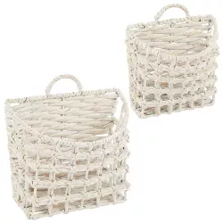 mDesign Hyacinth Home Storage Wall Mount Basket, Set of 2, White Wash