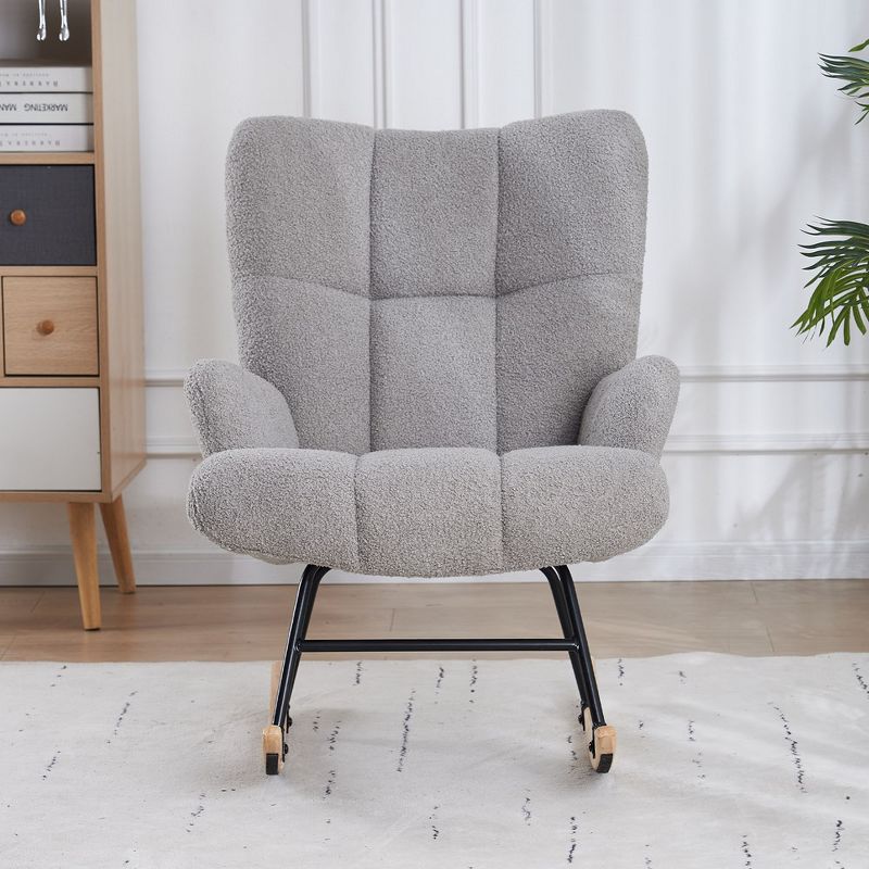 FERPIT Upholstered Teddy Velvet Accent Chair & Rocking Chair with Wingback Design, 4 of 11