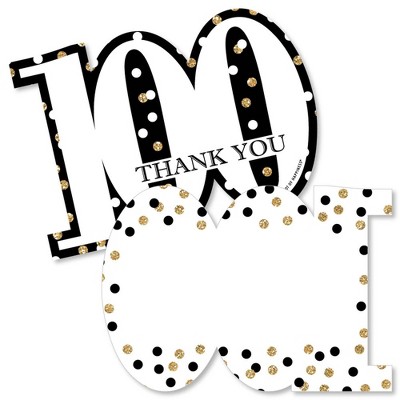 Big Dot of Happiness Adult 100th Birthday - Gold - Shaped Thank You Cards - Birthday Party Thank You Note Cards with Envelopes - Set of 12