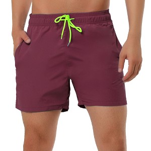 Lars Amadeus Men's Summer Beach Solid Color Mesh Lining Drawstring Waist Swim Shorts - 1 of 4