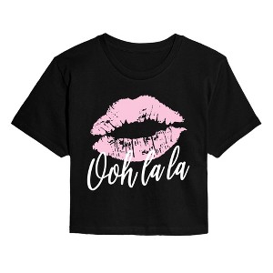 Women's Instant Message Ooh La La Lips Cropped Graphic T-Shirt