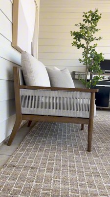 Kayden Light Brown Acacia Wood Outdoor Loveseat with Gray Cushions
