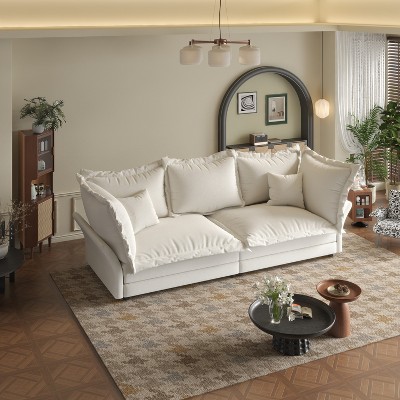 MYINDA 90.55" Modern Comfy Upholstered Sofa Cloud Couch, Convertible Deep Seat Chaise Longue for Living Room,BEIGE