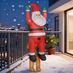 NAYSAYE 7FT Hanging Christmas Inflatable Santa with Dog Blow Up Outdoor Decoration for Yard and Roof Display, Green and Red, 32.3"*26.8"*84.3" - 1 of 4
