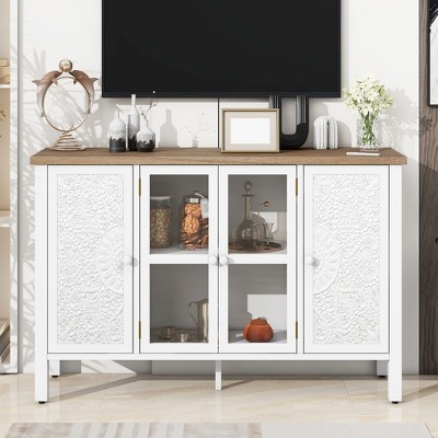 47" Sideboard Buffet Cabinet, Media Console Cabinet with Glass Doors & Anti-Tip Device, Accent Coffee Bar Cabinet for Living Room Entryway