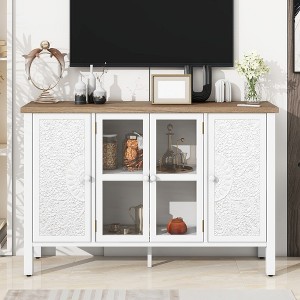 47" Sideboard Buffet Cabinet, Media Console Cabinet with Glass Doors & Anti-Tip Device, Accent Coffee Bar Cabinet for Living Room Entryway - 1 of 4