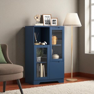 Mshliw MDF Painted Cabinet with Glass Doors & Drawer, Adjustable Shelves, Modern Storage Sideboard for Bedroom, Living Room, Entryway - 1 of 4