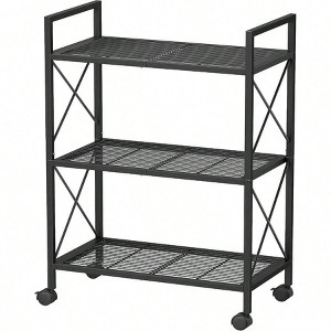 3 - Tier Metal Storage Rack with Wheels Mesh Shelving Unit X Side Frames 23.6 - Inch Width Black Entryway Kitchen - 1 of 4